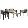 vidaXL Outdoor Furniture Set 4 pcs Black and Cream White PE Rattan