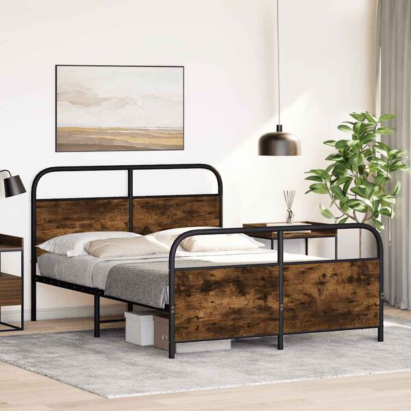 vidaXL Metal Bed Frame without Mattress Smoked Oak 140x190 cm