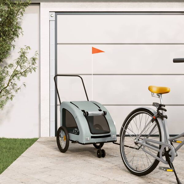 vidaXL Pet Bike Trailer Grey Oxford Fabric and Iron