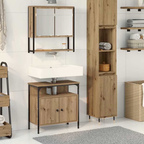 vidaXL Bathroom Furniture Set with Shelf 2 pcs Brown Engineered wood