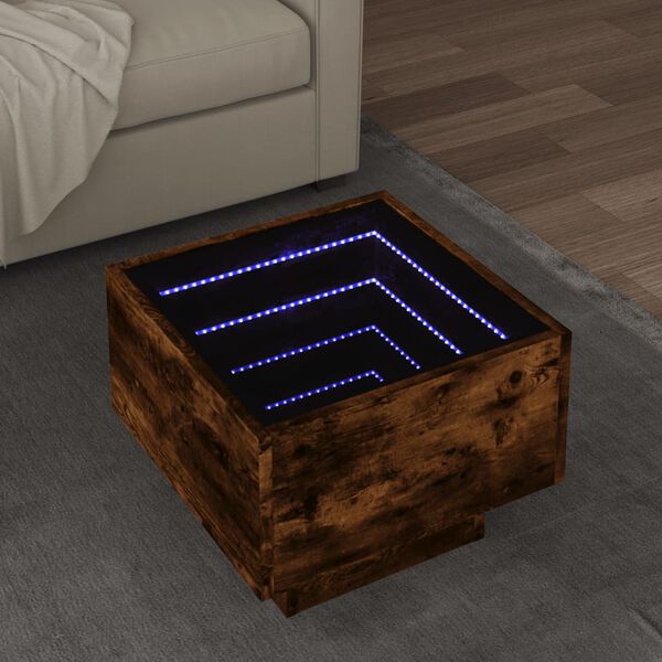 vidaXL Side Table with LED Smoked Oak 40x40x30 cm Engineered Wood