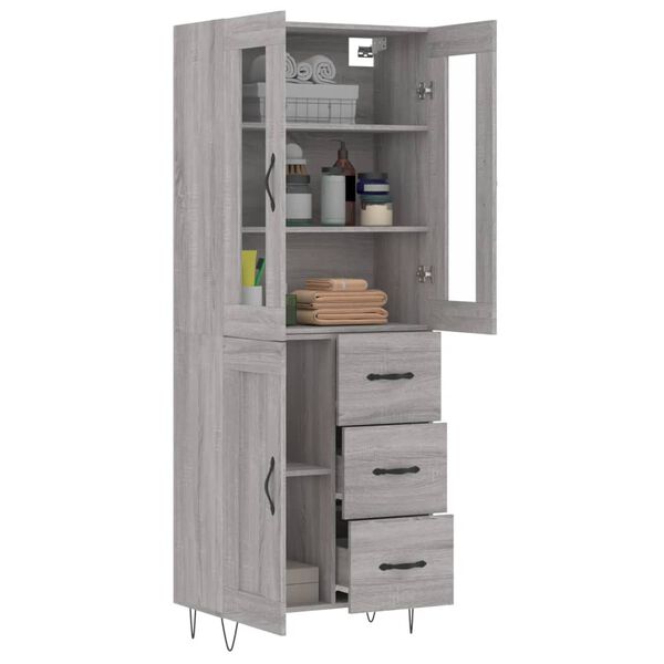 vidaXL Highboard Grey Sonoma 69.5x34x180 cm Engineered Wood