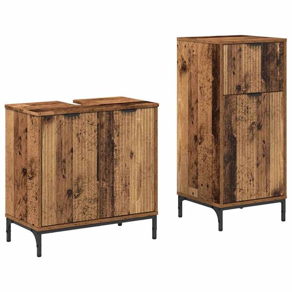 vidaXL Bathroom Furniture Set 2 pcs Old Wood Engineered Wood and Metal