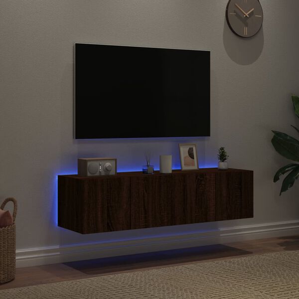 vidaXL TV Wall Cabinets with LED Lights 2 pcs Brown Oak 60x35x31 cm