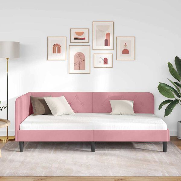 vidaXL Corner Bed Frame with Headboard Pink 90 x 200 cm Velvet