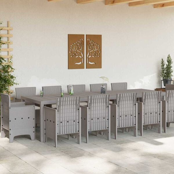 vidaXL Garden Dining Set with Cushion 13 pcs Light grey