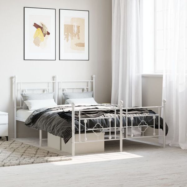 vidaXL Metal Bed Frame without Mattress with Footboard White 135x190cm
