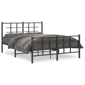 vidaXL Metal Bed Frame without Mattress with Footboard Black 135x190cm