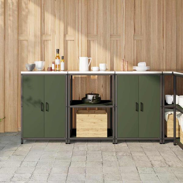 vidaXL Kitchen Storage Set 3 pcs Olive Green Cold-rolled Steel