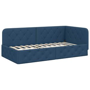 vidaXL Corner Bed Frame with Headboard Blue 90 x 200 cm Fabric