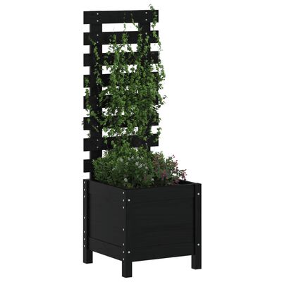 vidaXL Garden Planter with Rack Black 39x39.5x114 cm Solid Wood Pine