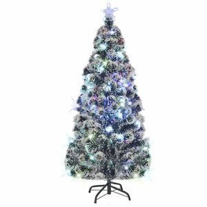 vidaXL Pre-lit Christmas Tree Green and White 64 cm Fibre Optic