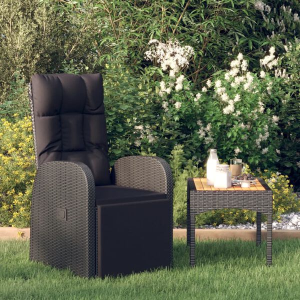 vidaXL Reclining Garden Chair with Cushions Black Poly Rattan