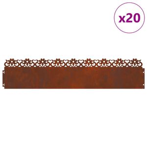 vidaXL Lawn Edgings 20 pcs Rusty 103 x 0.05 x 22 cm Weathering Steel