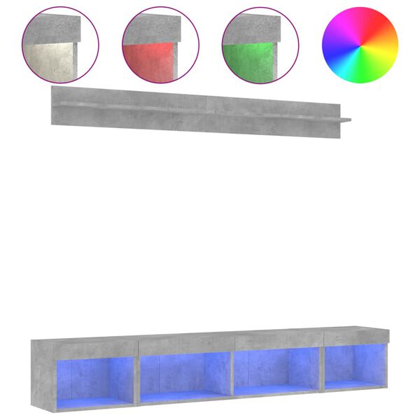 vidaXL 5 Piece TV Wall Units with LED Concrete Grey Engineered Wood