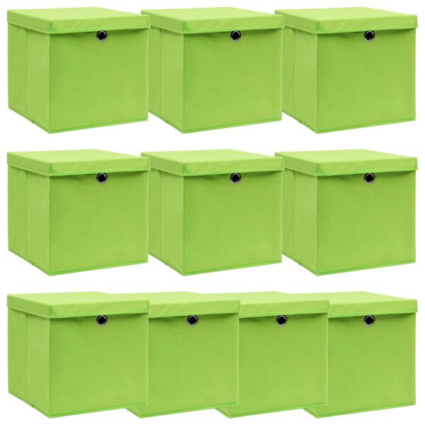 vidaXL Storage Boxes with Lids 10 pcs Green 32x32x32 cm Fabric