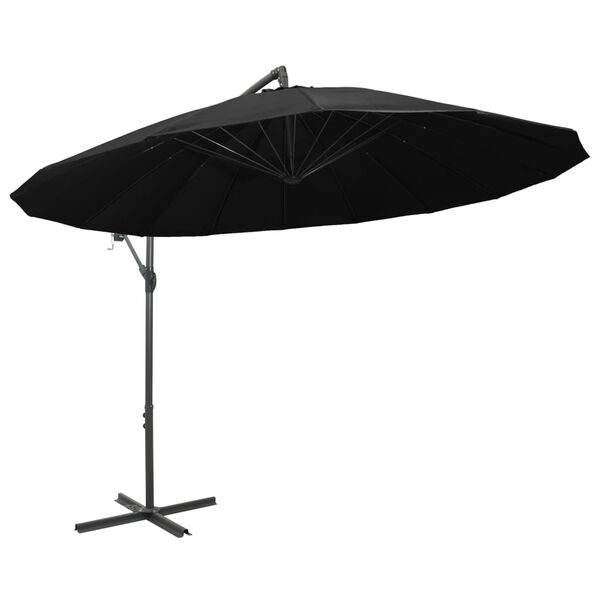 vidaXL Hanging Garden Parasol Black 3 m Aluminium Pole