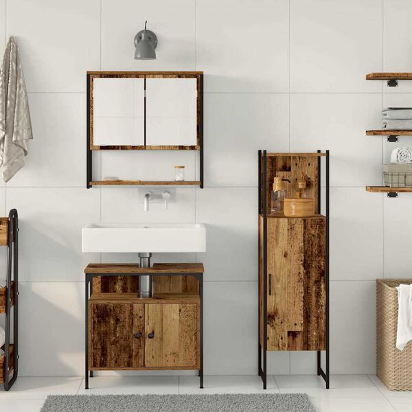 vidaXL Bathroom Furniture Set with Shelf 3 pcs Brown Engineered wood