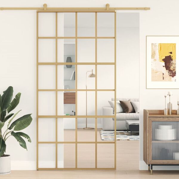 vidaXL Sliding Door Gold 102.5x205 cm Clear ESG Glass and Aluminium