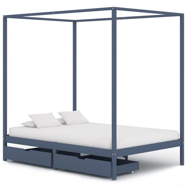 vidaXL Canopy Bed Frame without Mattress Grey Solid Wood 140x200 cm (283277+321989)