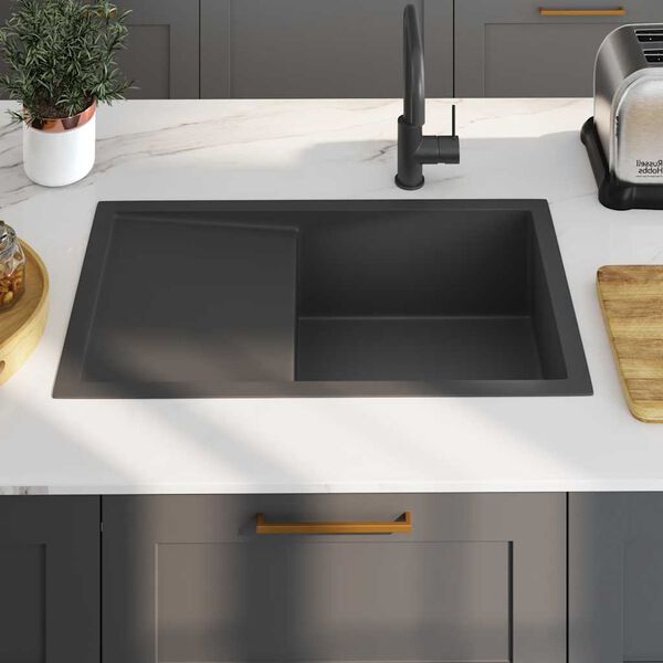 vidaXL Handmade Kitchen Sink Black Stainless Steel