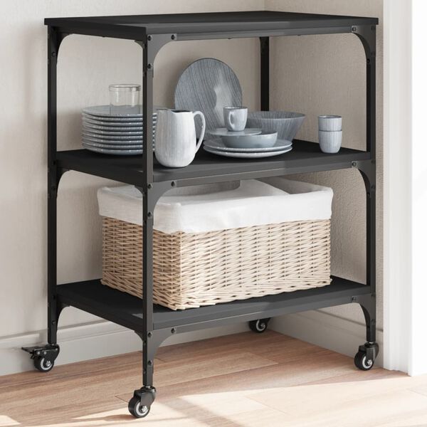 vidaXL Kitchen Trolley Black 60x41x76 cm Engineered Wood