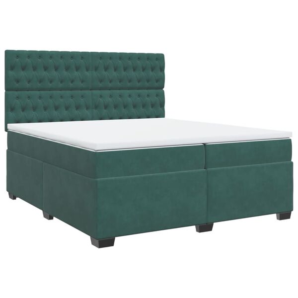 vidaXL Box Spring Bed with Mattress Dark Green 200x200 cm Velvet