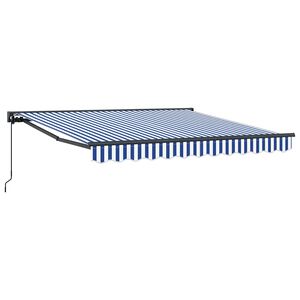 vidaXL Retractable Awning Manual Blue and White 300 x 250 cm