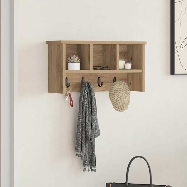 vidaXL Wall-Mounted Coat Rack with Shelf Artisan oak 50 x 16 x 26 cm