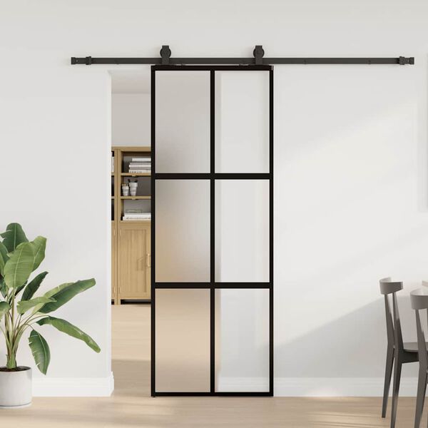 vidaXL Sliding Door with Hardware Set Black 76x205 cm Tempered Glass