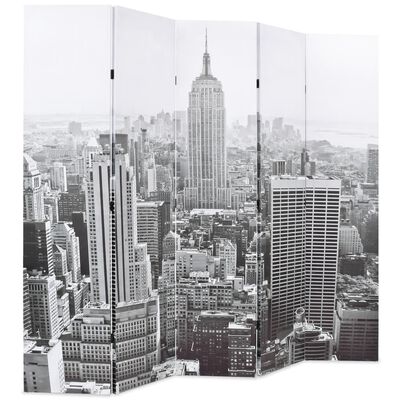 vidaXL Folding Room Divider 200x170 cm New York by Day Black and White