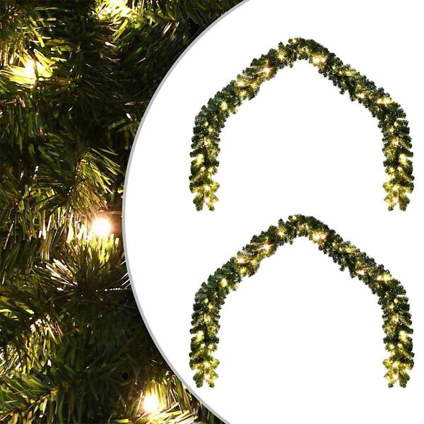 vidaXL Christmas Garland with 600 LEDs 2 pcs Green PVC