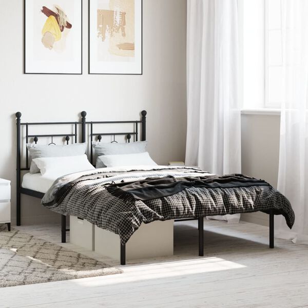 vidaXL Metal Bed Frame without Mattress with Headboard Black 120x190cm
