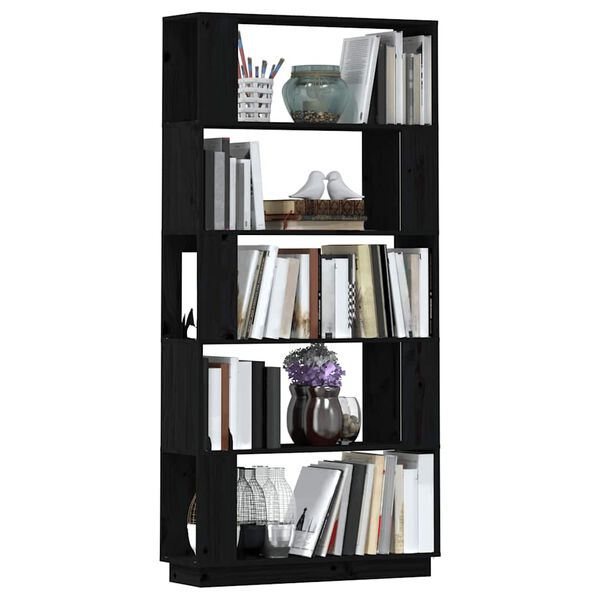vidaXL Book Cabinet/Room Divider Black 80x25x163.5 cm Solid Wood Pine