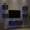 vidaXL 5 Piece TV Wall Cabinets with LED Lights Smoked Oak