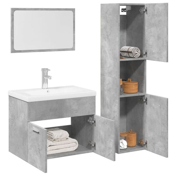 vidaXL 4 Piece Bathroom Furniture Set Concrete Grey Engineered Wood