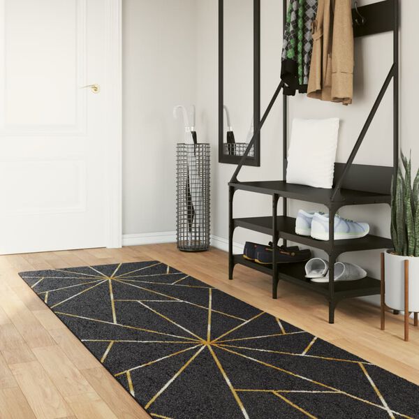 vidaXL Rug Washable Black and Gold 80x300 cm