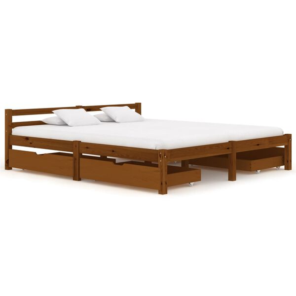 vidaXL Bed Frame without Mattress Honey Brown Solid Wood 160x200 cm (283212+2x321987)