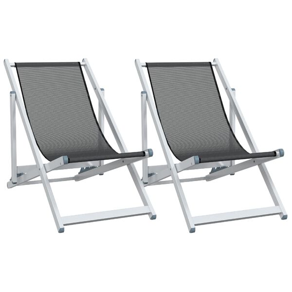 vidaXL Folding Beach Chairs 2 pcs Grey Aluminium and Textilene