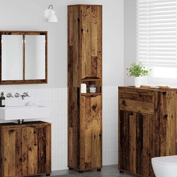 vidaXL Bathroom Cabinet Old Wood 30.5 x 30 x 195 cm Engineered Wood