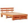 vidaXL Bed Frame with Headboard Wax Brown 135 x 190 cm Solid Pine Wood