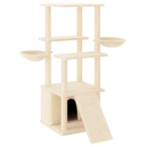 vidaXL Cat Tree with Sisal Scratching Posts Cream 133 cm