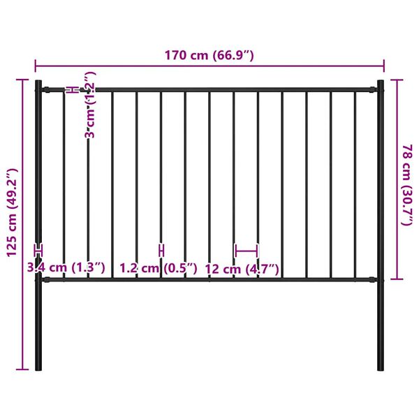 vidaXL Fence Panel Woerden with Posts Steel 1.7x0.75 m Black