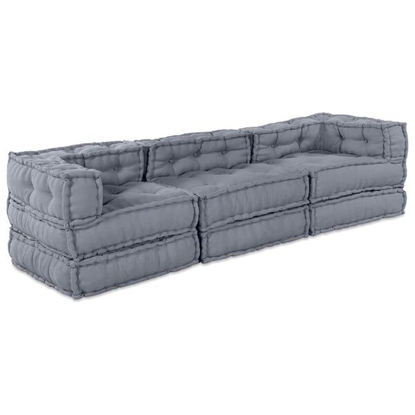 vidaXL Modular Sofa 3 pcs Grey Fabric