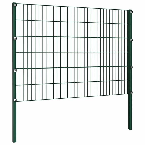 vidaXL Fence Panel with Posts Iron 176.5x120 cm Green