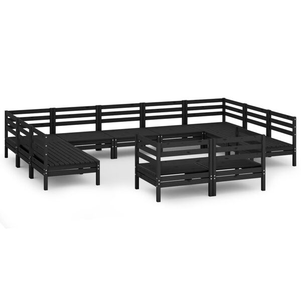 vidaXL 11 Piece Garden Lounge Set Black Solid Wood Pine