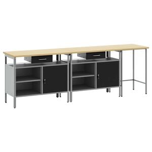 vidaXL Work Bench Set with Lock 3 pcs Red and Grey Powder-Coated Steel