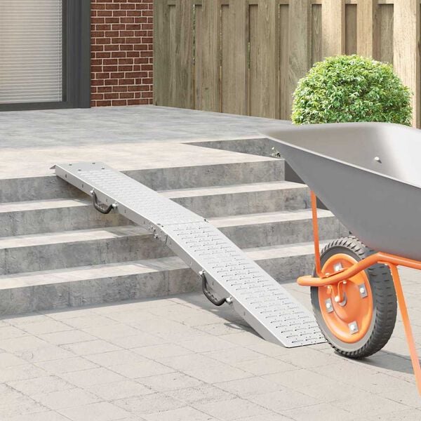 vidaXL Loading Ramp Folding Silver 186 x 23 x 4.5 cm Galvanised Steel
