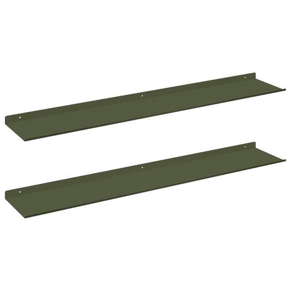 vidaXL Floating Shelf 2 pcs Olive Green 100 x 18 x 2.5 cm Steel