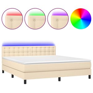 vidaXL Box Spring Bed with Mattress&LED Cream 160x200cm Fabric